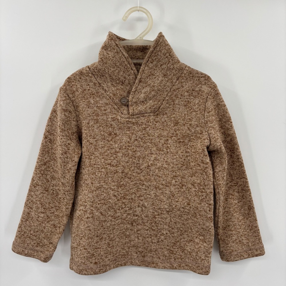 Jumping Beans Pullover Sweater Kids 3T Brown Marled Shawl Collar Cozy Knit Cabin